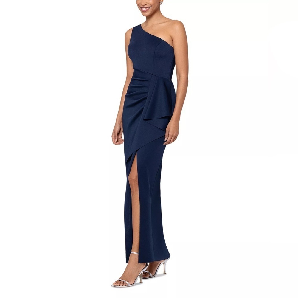 AQUA
Ruffled One Shoulder Scuba Gown - 100% Exclusive